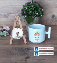 Unicorn Kupa Bardak Beyaz ve Fotoğraflı Ahşap Anahtarlık Hediye (Model 12)