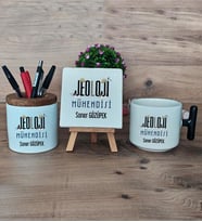 Jeoloji Mühendisi Hediye Sepeti Kupa Bardak T Kulplu, Kalemlik ve Dekoratif Taş Mühendisler Günü Hediyesi (Model 6)