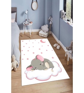 Dijital Baskılı Kaymaz Taban Yıkanabilir Kolay Temizlenir Modern Çocuk Odası Halısı NDÇ-HT-671 (Pembe)