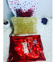 Sevgililer Günü Hediye Paketi Handmade Peluş  Clutch Çanta (Hardal)