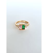 ÇİFT BAGET ZİRKON TAŞ YÜZÜK (Yeşil-Pembe)