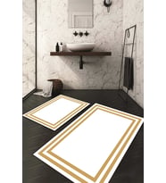 Dijital Baskılı Kaymaz Taban Yıkanabilir 2'li Klozet Takımı Banyo Paspası NDKZ-HT-1084 (Beyaz-Rose Gold)