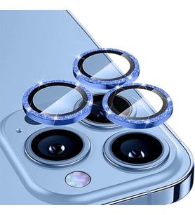 ALLY iPhone 14 Pro-14 Pro Max Diamond Taş İşlemeli Alüminyum Alaşımlı Kamera Lens Koruyucu (Mavi)