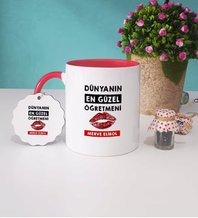 Dünyanın En Güzel Öğretmeni Kupa Bardak ve Anahtarlık (Kırmızı)