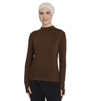 Kadın Organik Parmak Geçmeli Balıkçı Yakalı Body (Çikolata)