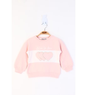 Toontoy Kız Çocuk Kalp Nakışlı Sweatshirt (Pudra)