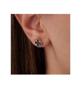 Van Cleef Model 14 Ayar Altın Kaplama Çelik Sedefli Küpe 2 Yıl Garanti Belgeli (Siyah)