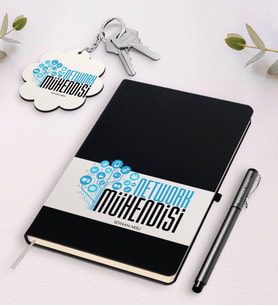 BK Gift Kişiye Özel Network Mühendisi Beyaz Defter Kalem Ve Anahtarlık Hediye Seti (Model 2)