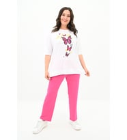 Kadın Büyük Beden Kelebek Baskı Detaylı T-shirt Takım 8114-25 (Fuşya)