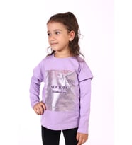 Toontoy Kız Çocuk Baskılı Tişört (Lila)