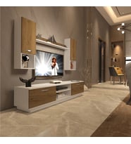 Decoraktiv Eko 5DAB Mdf Dvd Tv Ünitesi Tv Sehpası - Parlak Beyaz (Beyaz - Pera)