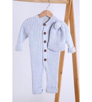 Babyhola %100 Kalın Triko Kız Erkek Bebek Çocuk Kışlık Bereli Tulum Takım 5714 (Mavi)