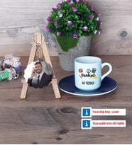 Bankacı Türk Kahvesi Fincanı Ahşap Altlıklı ve Fotoğraflı Ahşap Anahtarlık Hediye (Model 4)