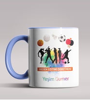 Kişiye Özel Beden Eğitimi Öğretmeni Tasarımlı Siyah Renk Kupa 4 (Mavi)