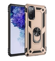 Samsung Galaxy S20 FE Uyumlu Kılıf Standlı Manyetik Yüzüklü Military Magnetic Ring Polycarbonate and TPU Case (Gold)