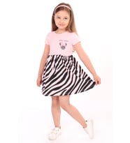 Toontoy Kız Çocuk Little Yazılı Etek Kısmı Zebra Desen Baskılı Elbise (Pembe)