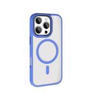iPhone 16 Pro Max Kılıf Wireless Şarj Özellikli Krom Magsafe Silikon Kılıf (Mavi)