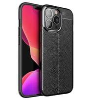 iPhone 13 Pro Kılıf Deri Desenli Kamera Korumalı Silikon (Siyah)