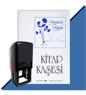 Kişiye Özel Çiçek Buketi 3 Tarihli Otomatik Kitap Kaşesi (Mavi)