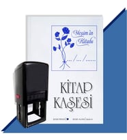 Kişiye Özel Çiçek Buketi 3 Tarihli Otomatik Kitap Kaşesi (Mavi)