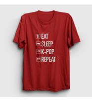 Presmono Unisex Sarı Eat Sleep Repeat K-Pop T-Shirt 272943tt (Kırmızı)