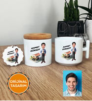 Kişiye Özel Karikatürlü Emlakçı Hediye Seti T Kupa, Kalemlik, Anahtarlık Emlakçı Hediyeleri (Beyaz)