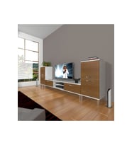 Decoraktiv Eko On2 Mdf Dvd Krom Ayaklı Tv Ünitesi Tv Sehpası (Beyaz - Ceviz)