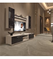 Decoraktiv Eko 7 Mdf Dvd Tv Ünitesi Tv Sehpası (Beyaz - Siyah Mermer)