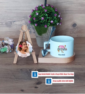 Fizik Öğretmeni Kupa Bardak Beyaz ve Fotoğraflı Ahşap Anahtarlık Hediye (Model 8)