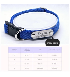 Ayarlanabilir Yavru, Mini ve Orta Irk Köpek Tasması, Köpek Tasma ve Künyesi, Sağlam Köpek Tasması 1,5cm (Mavi)