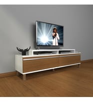 Decoraktiv Ekoflex 4 Mdf Krom Ayaklı Tv Ünitesi Tv Sehpası (Beyaz - Ceviz)
