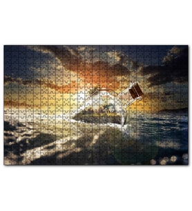 Cakapuzzle Günbatımı Okyanus Şişe Yengeç ve Kumsal Evi  Puzzle Yapboz MDF (Ahşap) (500 Parça)
