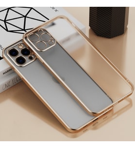 iPhone 12 Pro 6.1inç Renkli Kenar Şeffaf Kılıf Kamera Korumalı Kılıf (Gold)