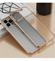 iPhone 12 Pro 6.1inç Renkli Kenar Şeffaf Kılıf Kamera Korumalı Kılıf (Gold)