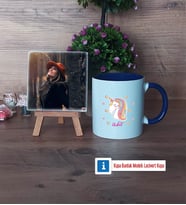 Unicorn Fotoğraflı Dekoratif Taş, Kupa Bardak Beyaz Hediye (Model 3)