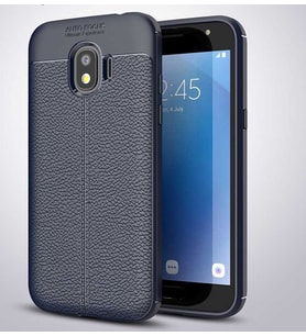 Samsung Galaxy J2 Pro 2018 Kılıf Deri Tarzı Niss Silikon Case (Lacivert)