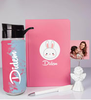 Kişiye Özel Defter Kalem Matara Ve Fotoğraflı Notluk Seti 93570 (Pembe)