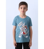ERKEK ÇOCUK TSHİRT KARAKTER BASKILI BİSİKLET YAKA F16 (Petrol Yeşili)