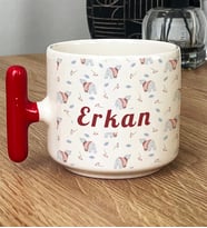 Kişiye Özel Tatlı Ayıcık Desenli Hediye T Kupa Bardak Arkadaşa Hediye (Kırmızı)