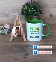 Petrol ve Doğalgaz Mühendisi Kupa Bardak Beyaz ve Fotoğraflı Ahşap Anahtarlık Hediye (Model 14)