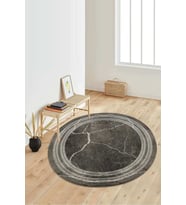 Dijital Baskılı Kaymaz Taban Yıkanabilir Yuvarlak Salon Halısı Koridor Halısı Paspas NDY-HY-1336 (Antrasit)