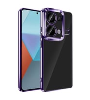 Xiaomi Redmi Note 13 Pro 4G Kılıf Logo Yeri Açık Kamera Lens Önü Korumalı Renkli Kenarlı Şeffaf Silikon (Mor)