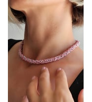 Etnik Bohem Sarmal Dönmeli Model Kristal Pembe Gümüş Taşlı Kristal Boncuk Kolye (Pembe)