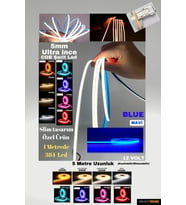 Ultra İnce 5mm. kalınlık COB Şerit Led Neon Gibi Yanar.  1 Metrede 384 led (Mavi)