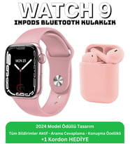 SmartWatch 9 Arama Özellikli Akıllı Saat ve Inpods i12 Bluetooth Kulaklık 2024 Son Sürüm (Pembe)