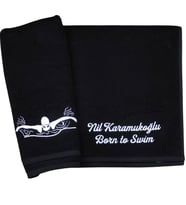 Alice Atelier İsme Özel %100 Pamuk Yüzme İkon İşlemeli Unisex Spor Havlusu Beyaz, Kırmızı, Mavi, Gri, Siyah (Siyah)