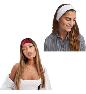 2' Li Spor Saç Bantları - Elastik Kaymaz İnce Saç Ter Kafa Bandı Bandana, Kadın & Erkek Koşu Fitness Yoga Pilates Makyaj Yüz Yıkama Atletik Egzersiz Saç Bandı (Bordo - Beyaz)