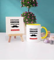 Dünyanın En Yakışıklı Öğretmeni Kupa Bardak Lacivert Dekoratif Taş Baskı (Model 4)