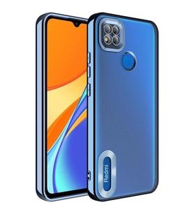 Xiaomi Redmi 9C Kılıf Kamera Korumalı Logo Gösteren Şeffaf Kapak (Mavi)
