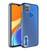 Xiaomi Redmi 9C Kılıf Kamera Korumalı Logo Gösteren Şeffaf Kapak (Mavi)